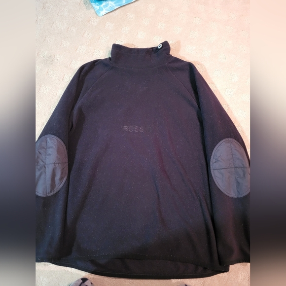 Hugo boss logo fleece turtleneck sweatshirt sweater Pullover black large - Picture 1 of 3